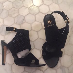 NWT Isola Black Suede Sling Back Heels Size 8